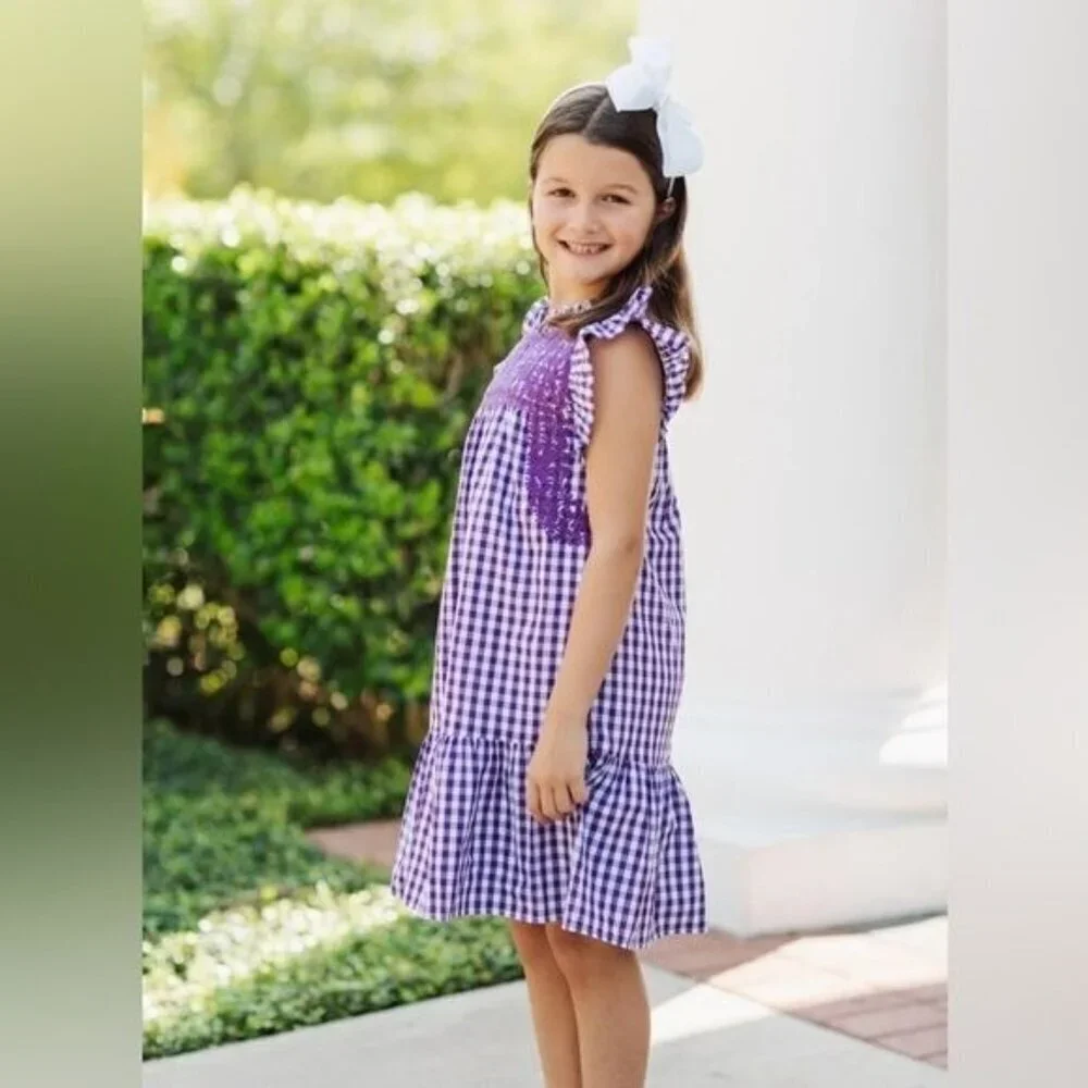J. Marie Lilliana Gingham Ruffle Dress 2T 3T Purple | Cottagecore, Game Day - Picture 2 of 5